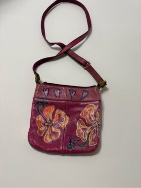 Fossil Magenta Floral design Crossbody Bag